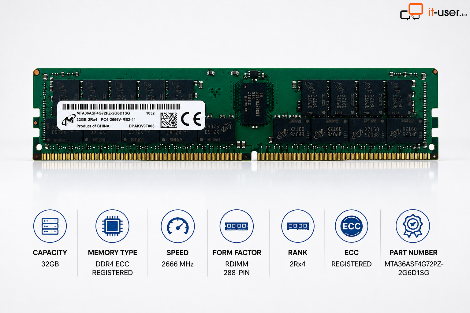 MICRON 32 Go DDR4 2666 MHz ECC REG 2Rx4 PC4-2666V RDIMM